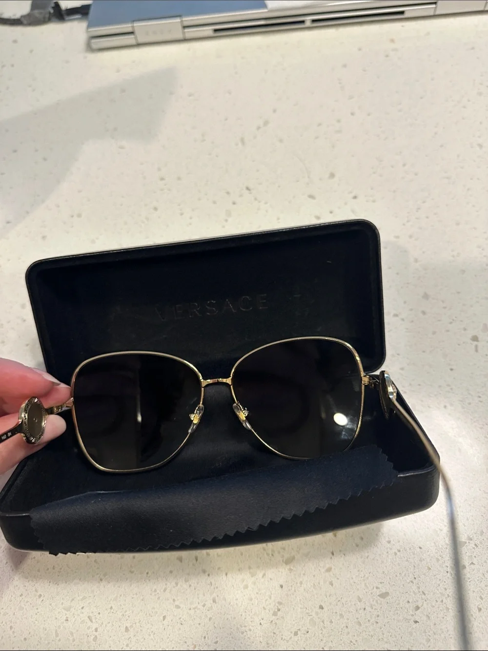 Versace Gold Frame Sunglasses with Black Lenses - Classic Aviator Style